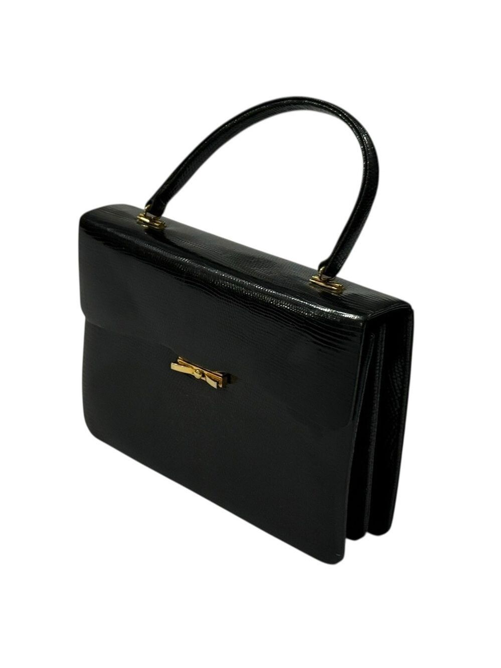 Vintage Black Lizard Embossed Kelly Bag Modelli Formenti Top Handle